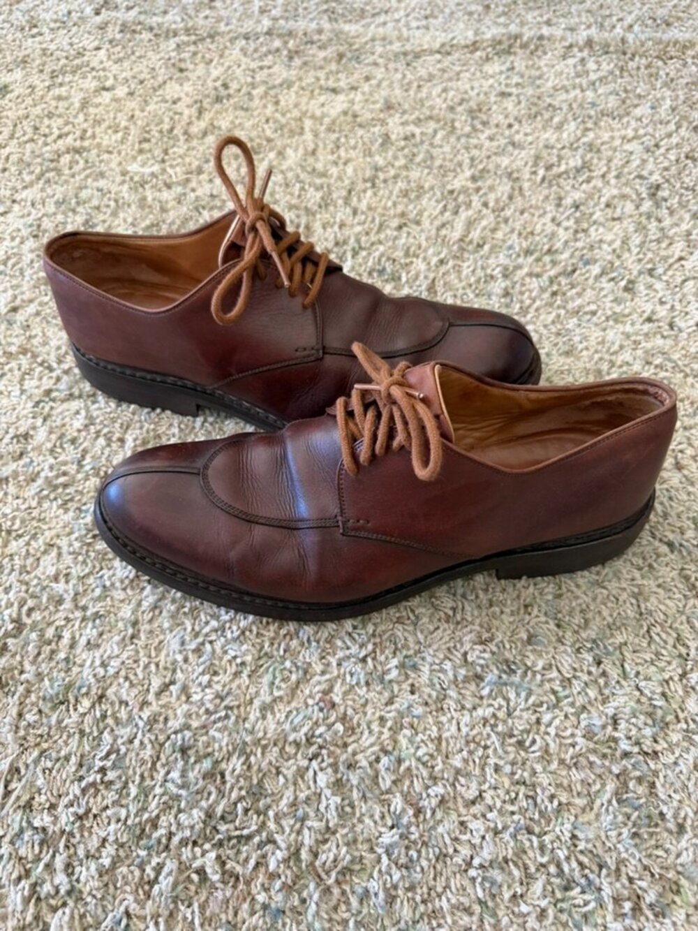 Heschung Derby Split Toe Dress Shoes Men's Brown Leather Sz 9.5 Norwegian Welt